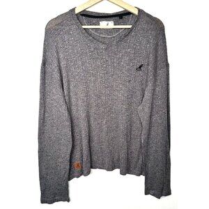 Kangol Womens Sweater Ribbed Lightweight Long Sleeve Pullover Top Logo Gray Sz L